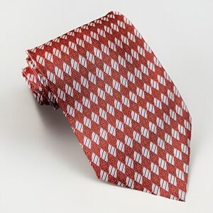 Farentino Ferre Luxury Tie‎ Red Geometric Diamond Pattern Silk Necktie 56" x 4"